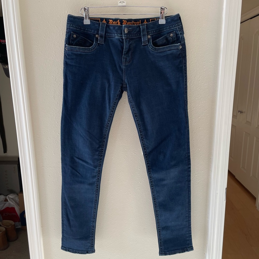 Rock Revival Sz 28 with Inseam 29 Johanna Skinny Jeans Dark Blue Denim